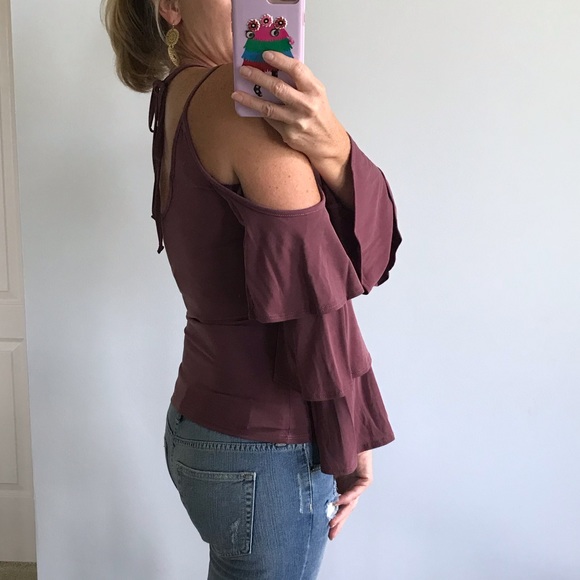 Plum Color Ruffle Bell Sleeve Top - Picture 5 of 8